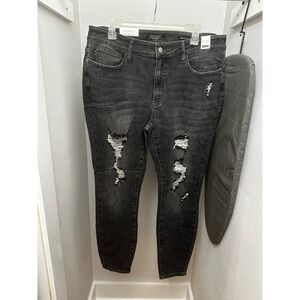 Judy Blue Womens 18W Skinny Fit Mid Rise Distressed Black Denim Jeans NWT